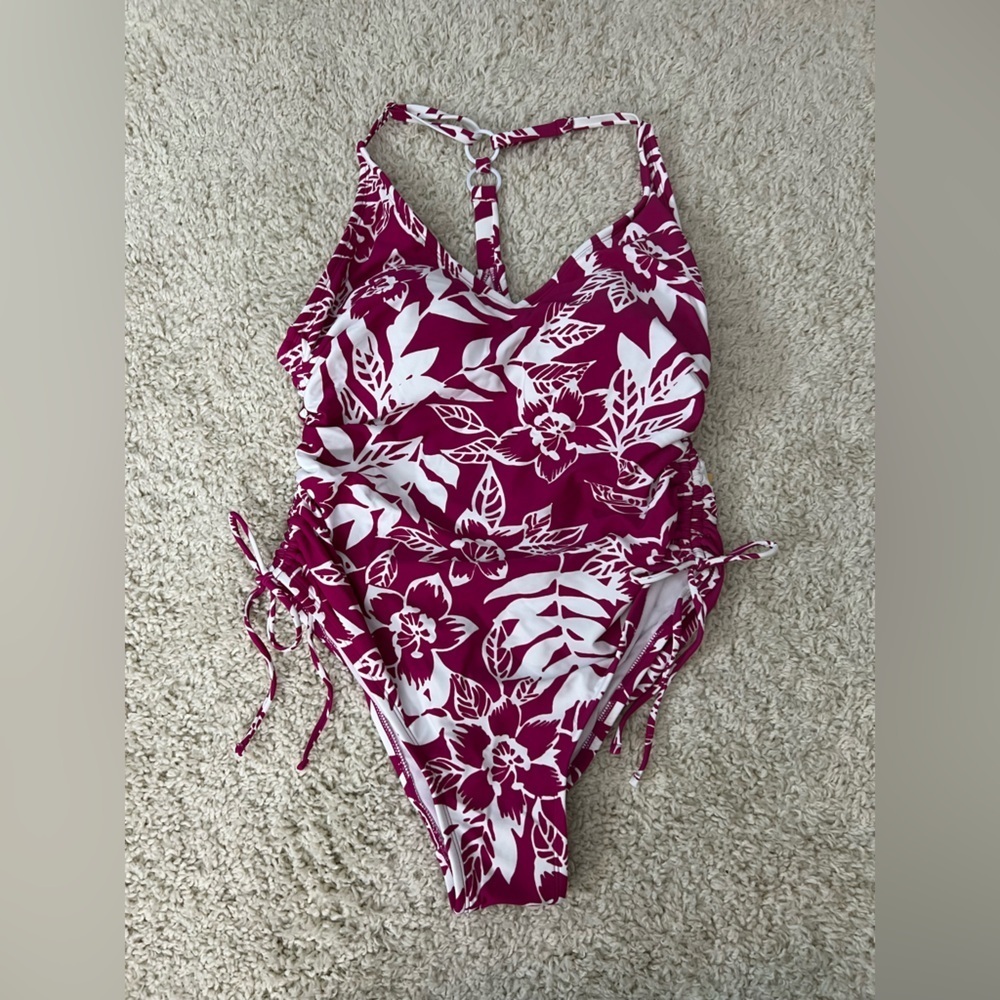 Kona Sol Magenta and White Floral One-Piece Swimsuit